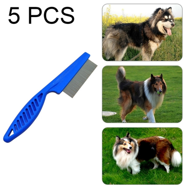 5 PCS Pet Cats Dogs Supplies Combs Fine Toothed Stainless Steel Needle Fleas Removal Combs, Length: 18.5cm (Blue)