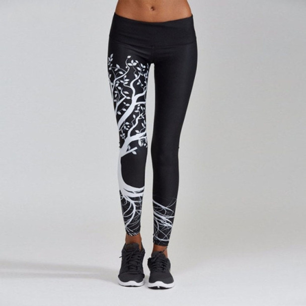 Tree Print High Waist Push Up Leggings Sport Women Elastic Breathable Yoga Pants(Black)
