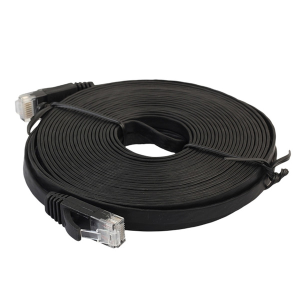 15m CAT6 Ultra-thin Flat Ethernet Network LAN Cable, Patch Lead RJ45 (Black)