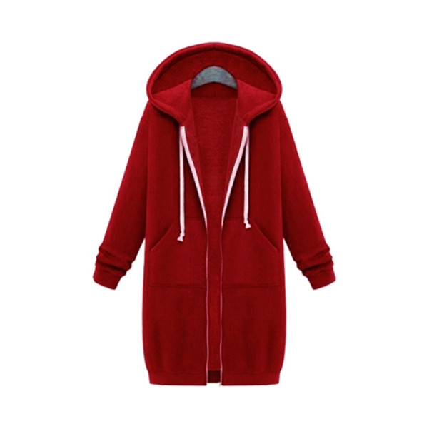 Women Hooded Long Sleeved Sweater In The Long Coat, Size:S(Red)