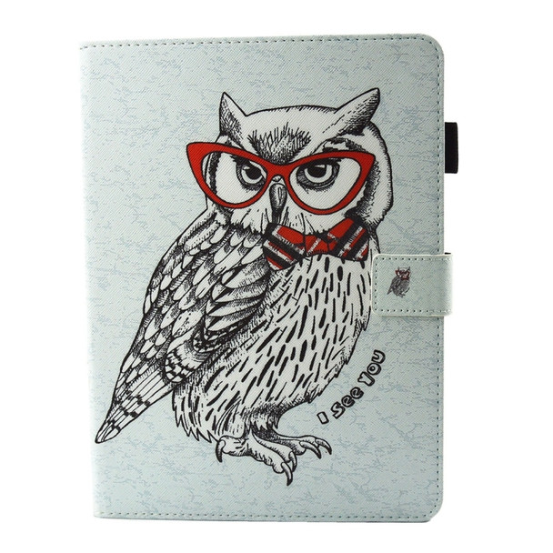 For Galaxy Tab S3 9.7 inch T820 / T825 Glasses Owl Pattern Horizontal Flip Leather Case with Holder & Wallet & Card Slots & Holder