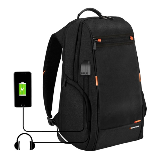 HAWEEL Outdoor Multi-function Comfortable Breathable Casual Backpack Laptop Bag with Handle, External USB Charging Port & Earphone Port(Black)