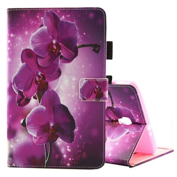 For Galaxy Tab A 8.0  / T380 & T385 Purple Orchid Pattern Horizontal Flip Leather Case with Holder & Card Slots