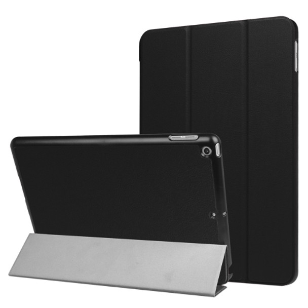 For iPad 9.7 (2018) & iPad 9.7 (2017) Custer Texture Horizontal Flip Leather Case with Three-folding Holder & Sleep / Wake-up Function(Black)