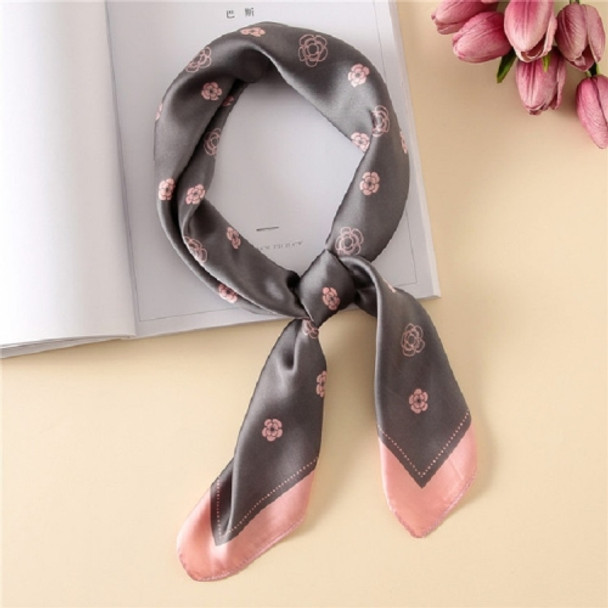 Autumn Women Retro Camellia Pattern Small Silk Scarf Decorative Small Scarf, Size:70 x 70cm(Gray)