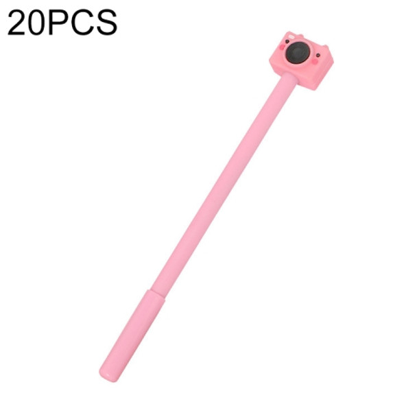 20 PCS Plastic Cartoon Camera Shape Simple Creative Cute Black Gel Pen(Pink)