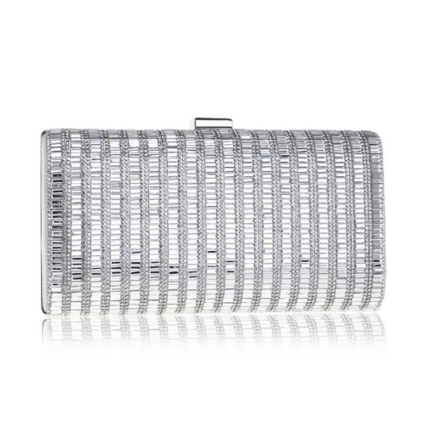 Women Fashion Banquet Party Diamond Square Handbag(Silver)