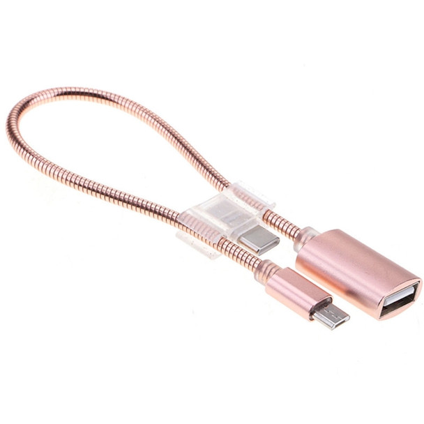 24cm 2A Micro USB to USB Aluminum Alloy Hose OTG Adapter Data Charging Cable with USB-C / Type-C Connector, For Galaxy, Huawei, Xiaomi, HTC, Sony, LG and Other Smartphones(Rose Gold)