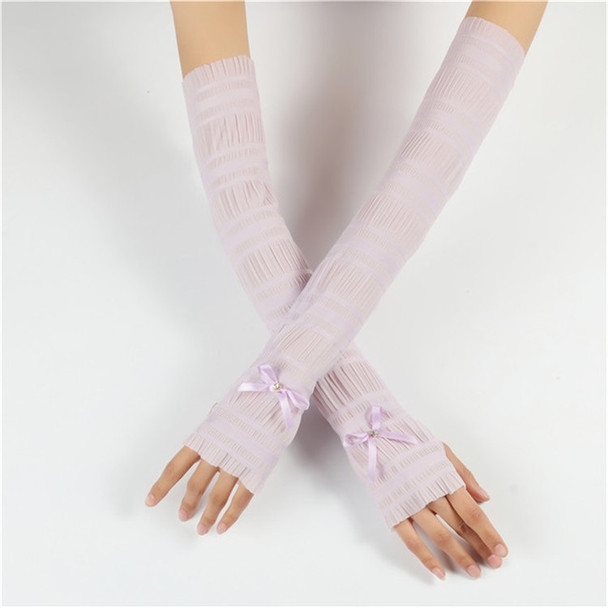 Summer Long Ice Silk Single Diamond Decoration Sun Protection Cuffs Sleeves, A Pair, Size:One Size(Purple)