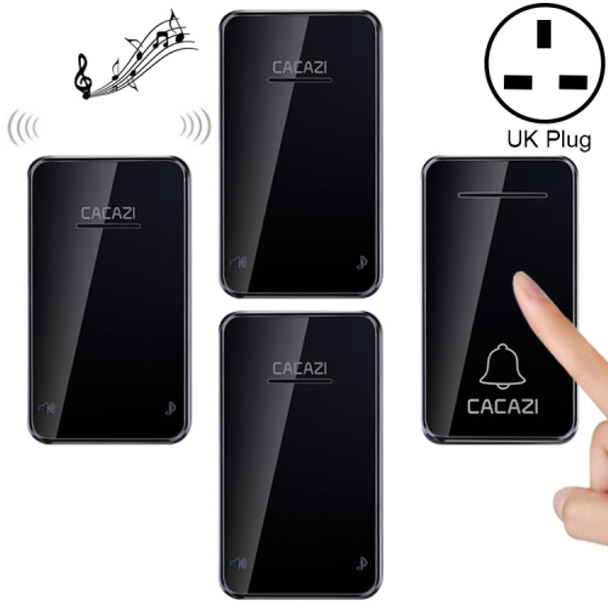 CACAZI FA8 One Button Three Receivers Self-Powered Smart Home Wireless Doorbell, UK Plug(Black)