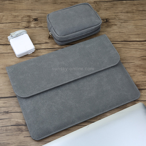 2 in 1 Horizontal Matte Leather Laptop Inner Bag + Power Bag for MacBook 12 inch A1534 (2015 - 2017) (Grey)