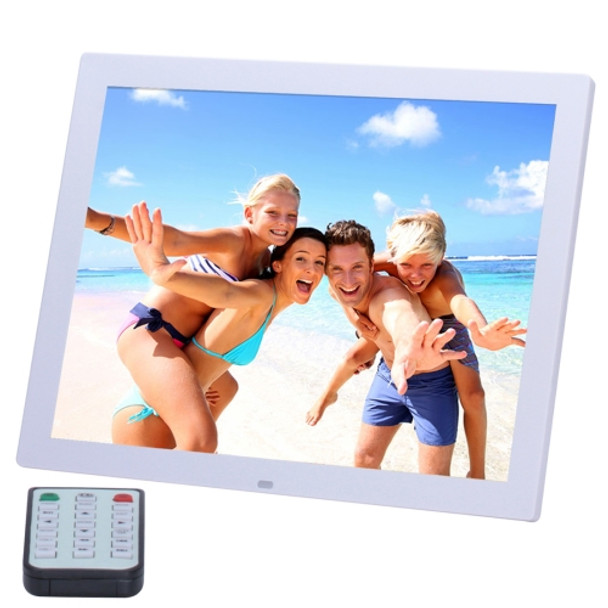 15 inch HD LED Screen Digital Photo Frame with Holder & Remote Control, Allwinner, Alarm Clock / MP3 / MP4 / Movie Player(White)