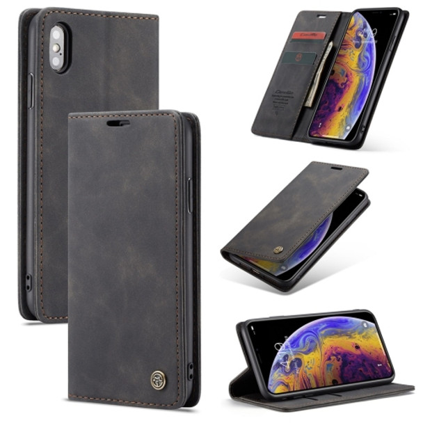 CaseMe-013 Multifunctional Retro Frosted Horizontal Flip Leather Case for iPhone XS Max, with Card Slot & Holder & Wallet(Black)