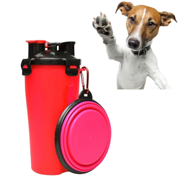 Pet Outdoor Portable Dual-use Water and Food Cup with A Folding Bowl (Red)