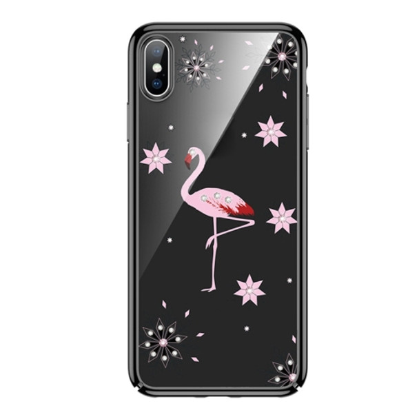 For iPhone XS Max SULADA 3D Laser Engraving PC Plating Diamond Protective Case(Black)