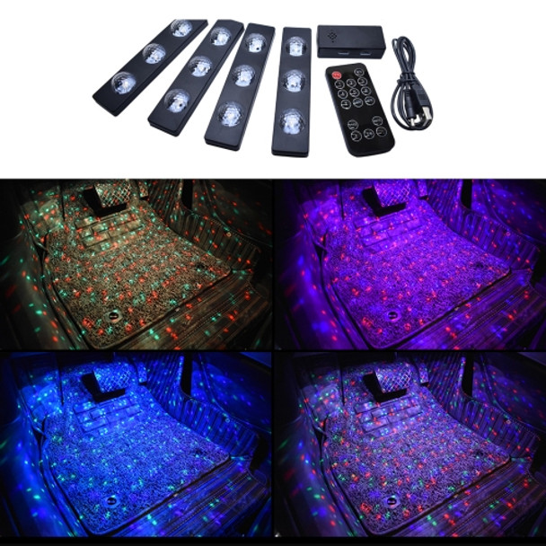 4 in 1 3.2W 12 LEDs RGB Car Interior Floor Decoration Atmosphere Colorful Neon Light Lamp with Wireless Remote Control And Voice Control Function