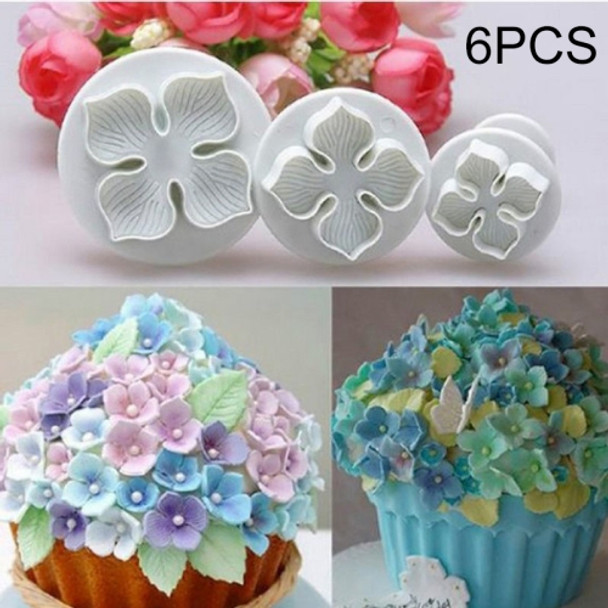 6 PCS Silicone Hydrangea Fondant Cake Decorating Flower Blossom Mold(3 PCS Hydrangea)