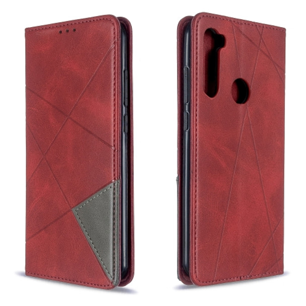 For Xiaomi Redmi Note 8T Rhombus Texture Horizontal Flip Magnetic Leather Case with Holder & Card Slots(Red)
