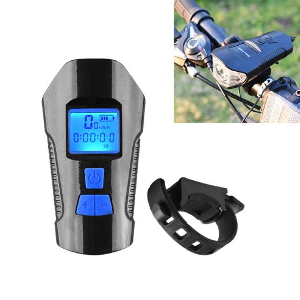 350LM USB Charging Waterproof Snap-on Bicycle Headlight with Speaker & Stopwatch Function (Blue)