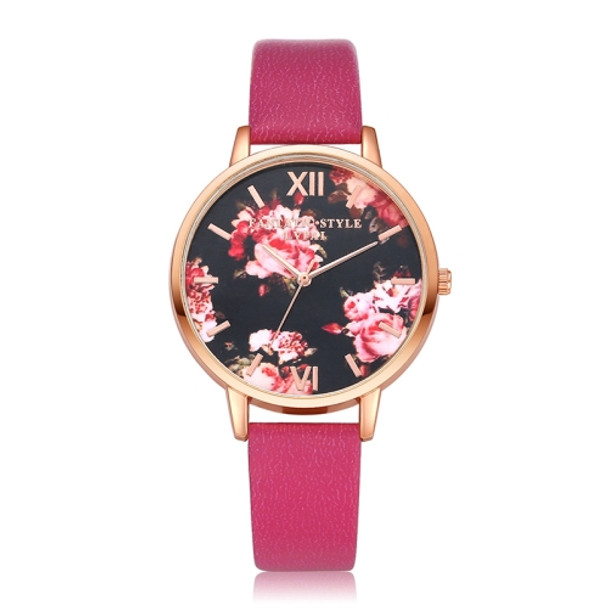 Lvpai P086Leather Strap Flower Dial Quartz Wrist Watch(Rose Red+Rose Gold)