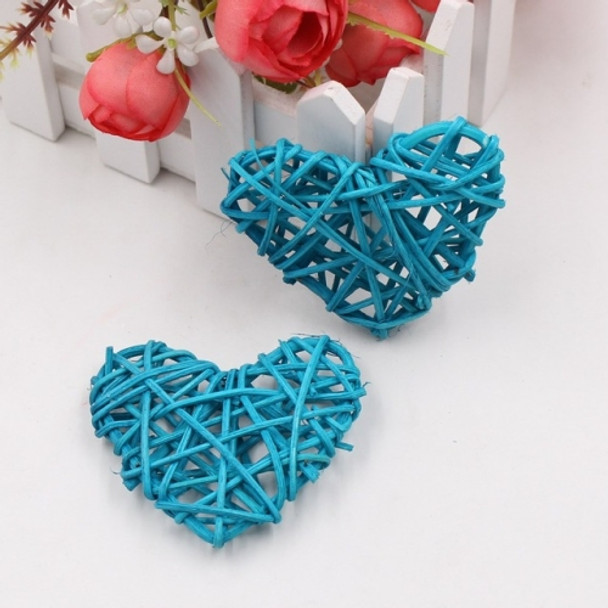 5 PCS 6cm Artificial Straw Ball DIY Decoration Rattan Heart Christmas Decor Home Ornament(Light Blue)