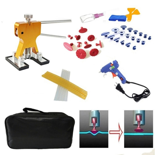 44 PCS Auto Car Metal PDR Dent Lifter-Glue Puller Tab Hail Removal Paintless Car Dent Repair Tools Kit, with 20W Glue Gun, US Plug or EU Plug