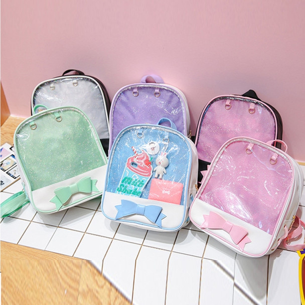 Transparent Children Backpack Cute Bow Bags Mini Schoolbag(Black Pink)
