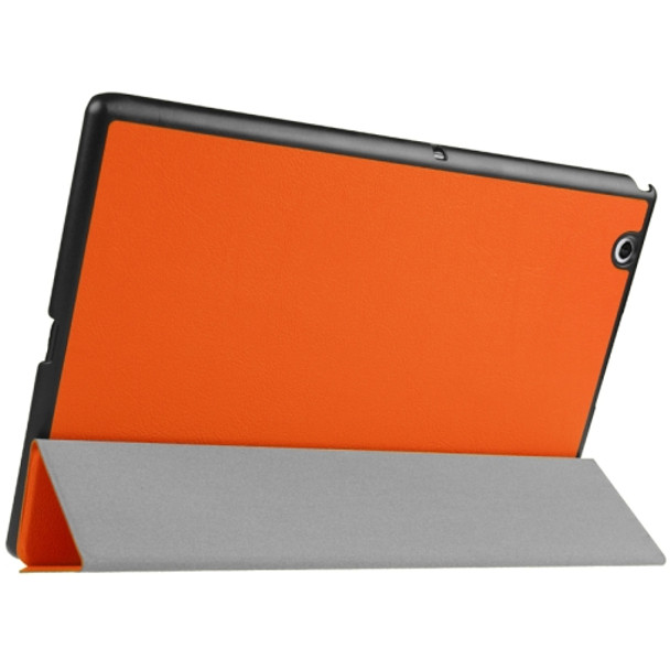 Karst Texture Horizontal Flip Solid Color Leather Case with Three-Folding Holder for Sony Xperia Z4(Orange)