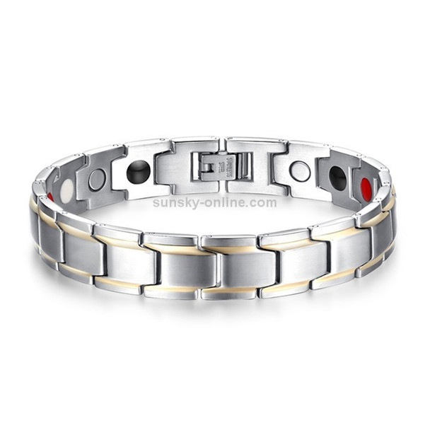 Europe and America Style Fashion Men Jewelry Stainless Steel + Gold-mounted Plating Magnetic Health Bracelet, Size: 12mm*22cm (Steel+Silver)