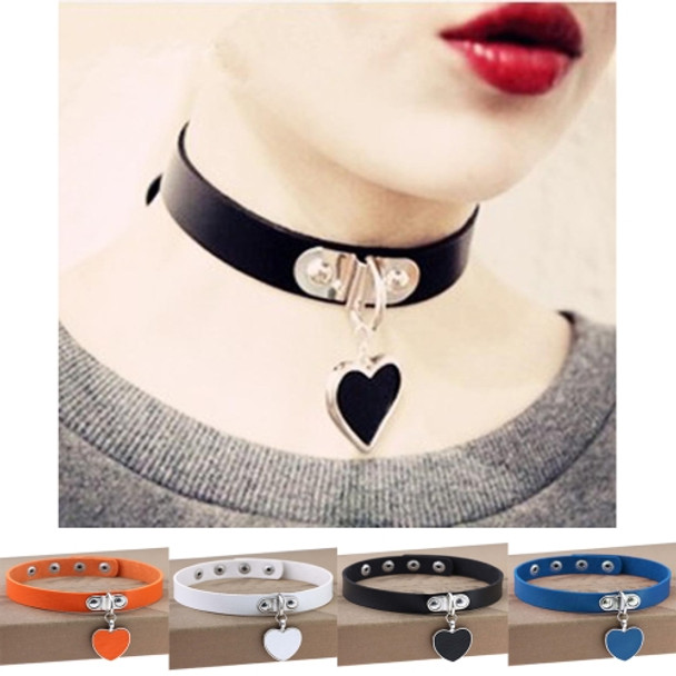 2 PCS Anime Rock Harajuku Punk Gothic Heart Shape Pendant Leather Choker Necklace, Random Color Delivery