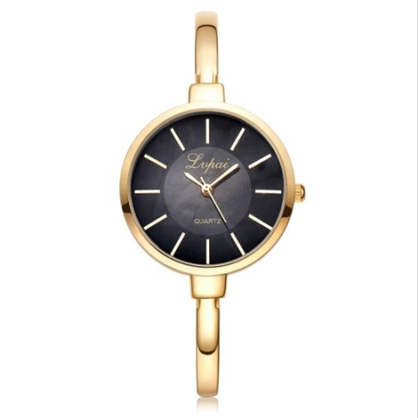 Lvpai P170 Simple Round Dial Alloy Compact Strap Quartz Watch for Women(Gold Black)