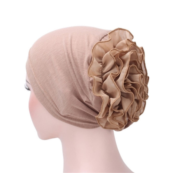Solid Color Chiffon Big Cap Flower Pullover Turban Hat, Size:One Size(Red Bean Paste)