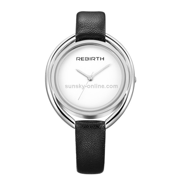 REBIRTH RE028 Women Watch Ultra-simple Double-shell Quartz Waterproof Leather Belt Watch(Black sliver)