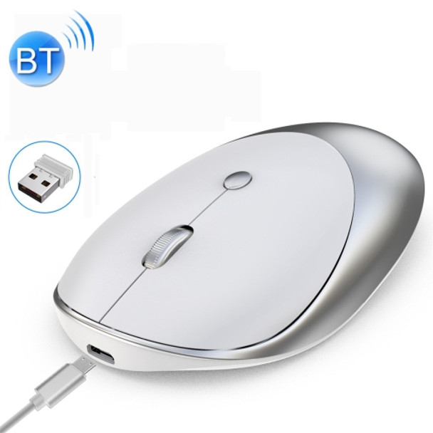 HXSJ T36 2.4G Bluetooth 5.0+3.0 Three-mode Silent Design Wireless Bluetooth Mouse (Silver)