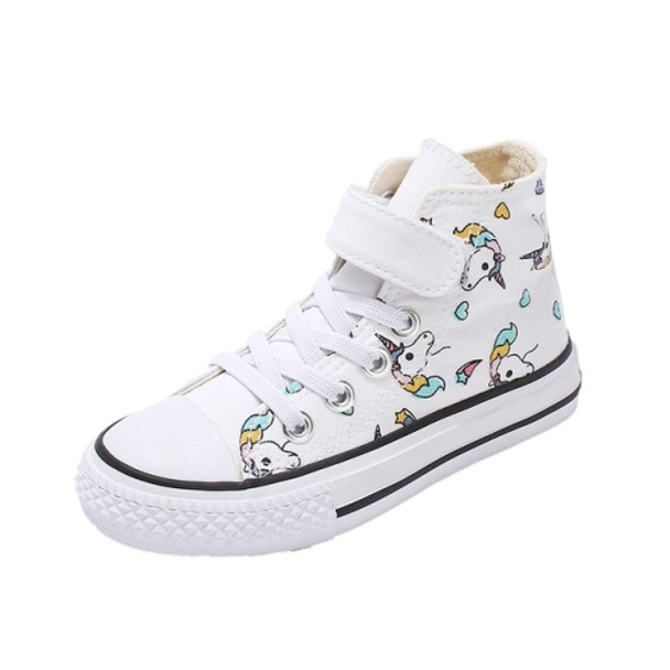 Unicorn Rainbow High Bond Canvas Boots Hook And Loop Fasteners Buckle Shoes, Size:31(White)