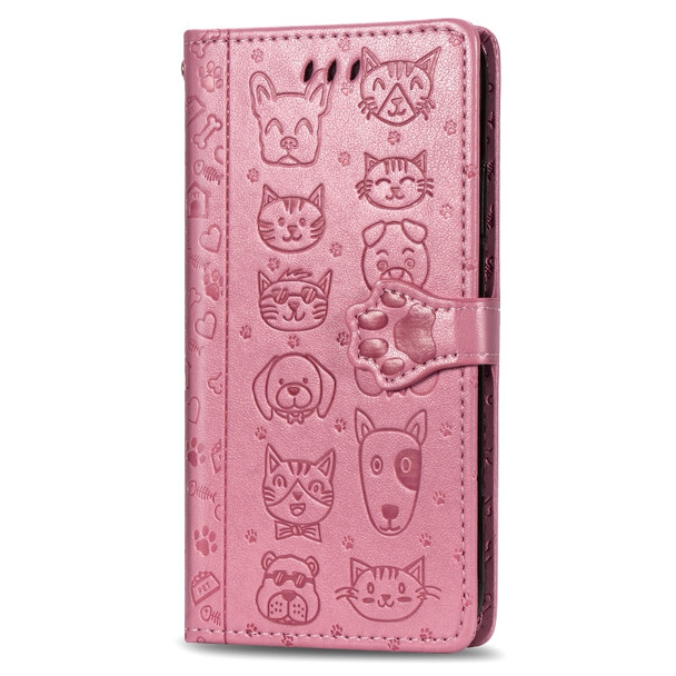 For Huawei Mate 30 Pro Cute Cat and Dog Embossed Horizontal Flip PU Leather Case with Holder / Card Slot / Wallet / Lanyard(Pink)