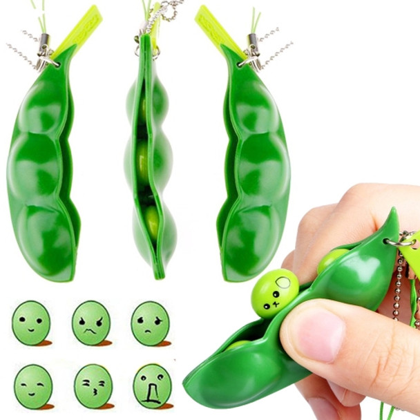 3 PCS Creative Extrusion Pea Soybean Stress Relief Toy Key Pendant, Random Expression Delivery