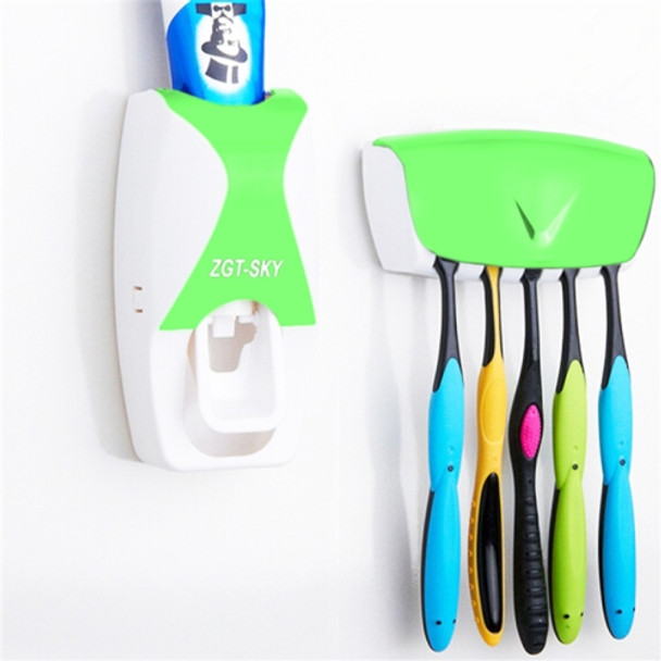 Automatic Toothpaste Dispenser Set with 5 Toothbrush Holder (Green)