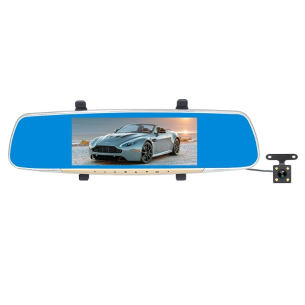 V100 7 inch LCD Touch Screen Rear View Mirror Car Recorder with Separate Camera, 170 Degree Wide Angle Viewing, Support Night Vision / Loop Video / Motion Detection / G-Sensor / TF Card