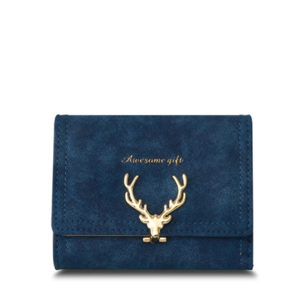 Fashionable Frosted Fawn Short Style Women Bag Multi-card Pocket Purse(Dark Blue)