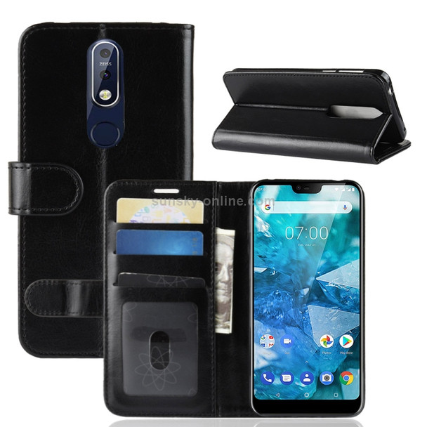 R64 Texture Single Fold Horizontal Flip Leather Case for Nokia 7.1, with Holder & Card Slots & Wallet(Black)