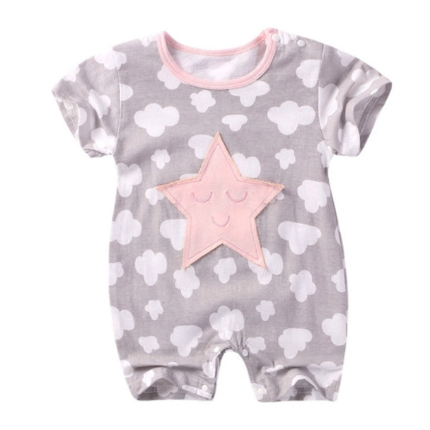 Summer  baby rompers Short sleeve Printed Jumpsuit, Kid Size:80cm(Cloud and Star)