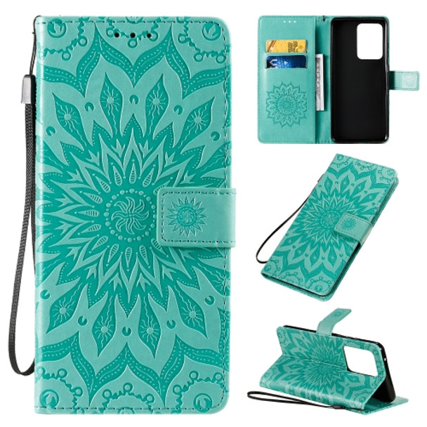 For Galaxy S20 Ultra Sun Print Horizontal Flip Protective Case with Holder & Card Slots & Wallet(Green)