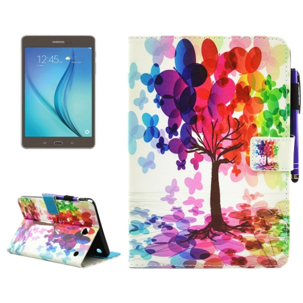 For Galaxy Tab A 8.0 / T350 Butterfly Tree Pattern Horizontal Flip Leather Case with Holder & Wallet & Card Slots & Sleep / Wake-up Function & Pen Slot