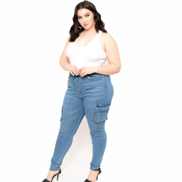 Plus Sized Stretch Bag Jeans (Color:Baby Blue Size:XXXL)