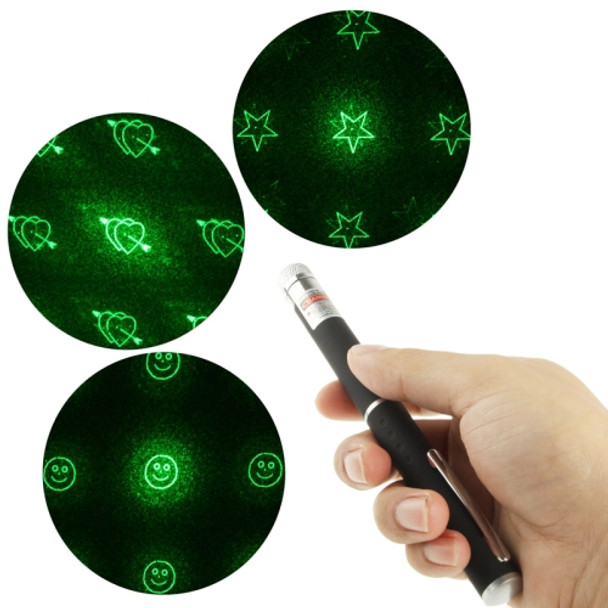 4mw 532nm Green Beam Laser Stage Pen, Star / Heart / Butterfly / Circle / Smiley Face etc. 6 Patterns(Black)