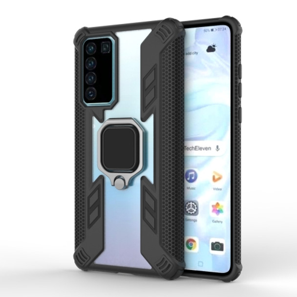 For Huawei P40 Shockproof PC + TPU Protective Case with Ring Holder(Black)