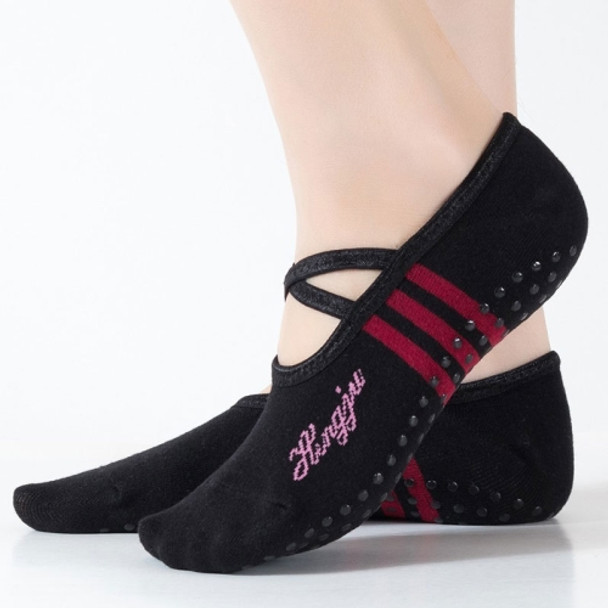 1 Pair Sports Yoga Socks Slipper for Women Anti Slip Lady Damping Bandage Pilates Sock(Black)