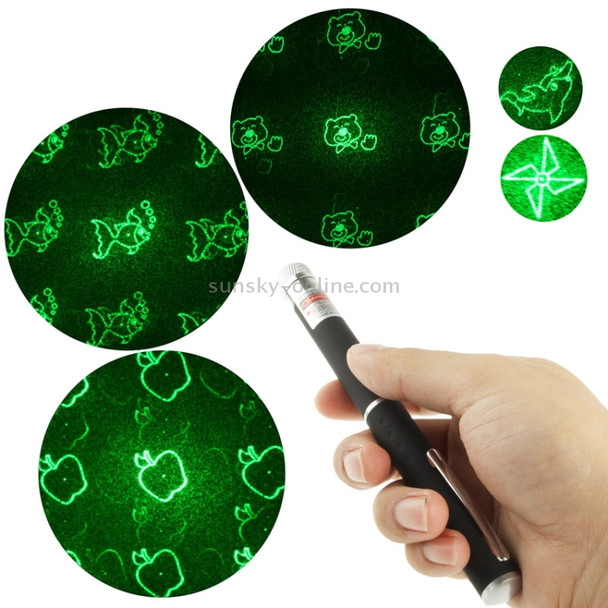 4mw 532nm Green Beam Laser Stage Pen, Apple / Goldfish / Bear / Mushroom / Windmill / Dolphin etc. 6 Patterns(Black)