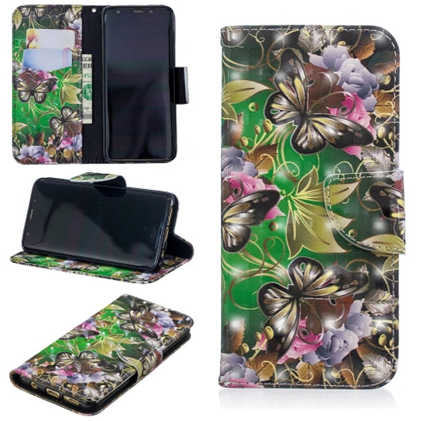 3D Colored Drawing Pattern Horizontal Flip Leather Case for Samsung Galaxy S9, with Holder & Card Slots & Wallet(Green Butterfly)